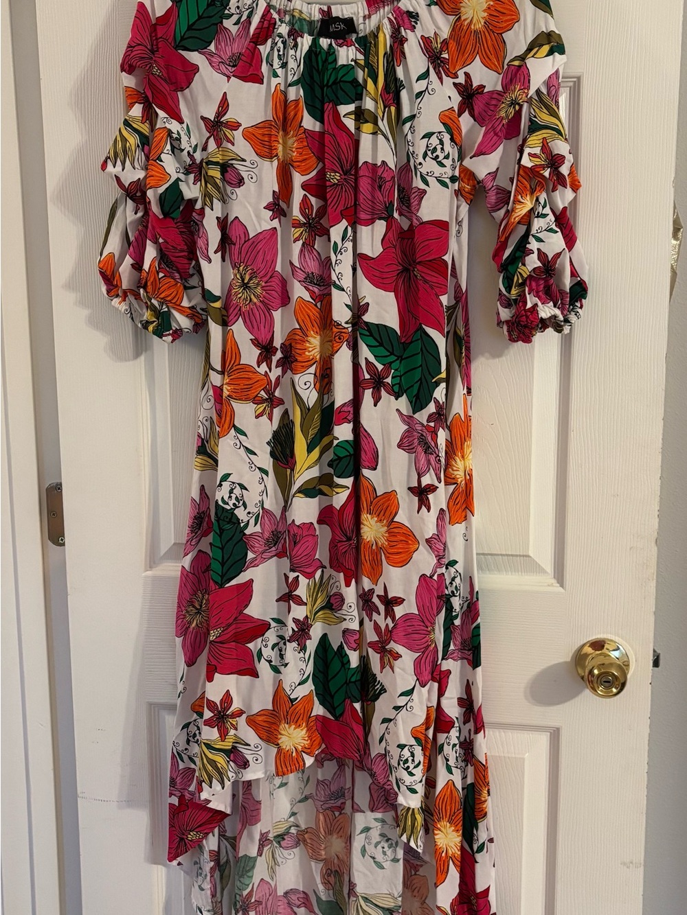 MSK White High-Low Floral Dress